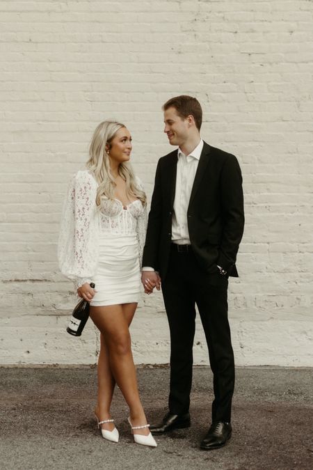 Wearing a large in the for love and lemons dress! Bridal wedding engagement 