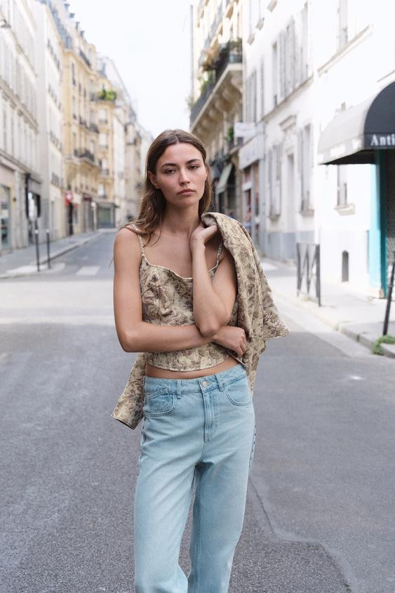 Z1975 FLORAL PRINT DENIM CROP TOP | Zara Canada