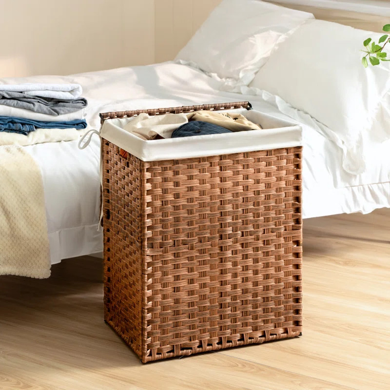 Laundry Hamper With Lid, 100L Wicker Laundry Baskets With 1 Removable Liner Bags, 26.4 Gal | Wayfair North America