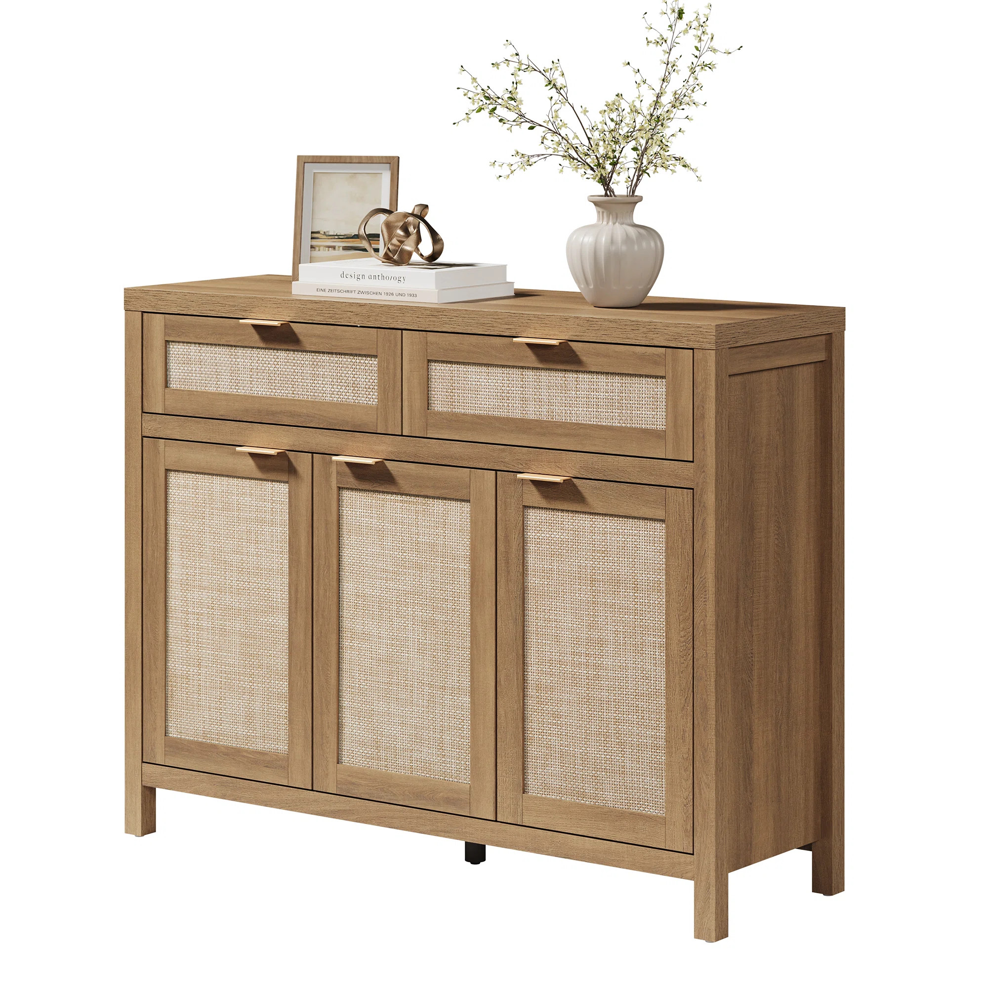 43.39'' W 2-Drawer And 3-Door Rattan Sideboard With Adjustable Shelves | Wayfair North America