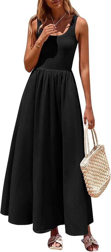 PRETTYGARDEN Womens Summer Casual Scoop Neck Sleeveless Long Dresses Tank Top Patchwork Aline Swi... | Amazon (US)