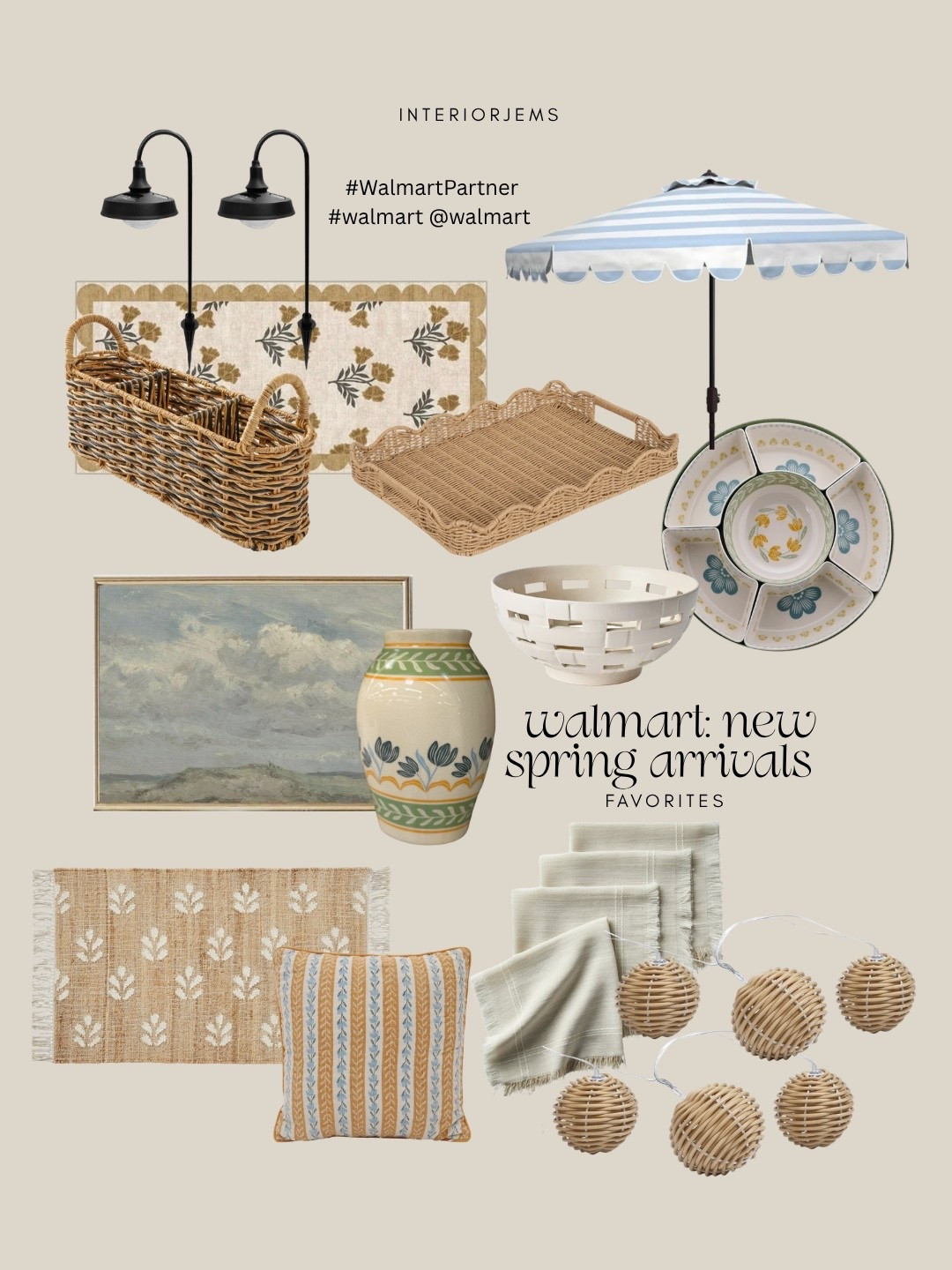 Thanks to  #WalmartPartner for sponsoring this post. I’m loving the new spring arrivals right now. The serveware and dinnerware are so good and feel way more high end than they should. All of the wicker is beautiful and easy to mix in anywhere. This floral doormat is my go to, the solar lights are finally back in stock by popular demand, and this striped umbrella is one of my favorites.

If you’re trying to get that high end patio look for less, this is it. These are the pieces that pull everything together fast and they won’t stay in stock long.

#walmart @walmart 


