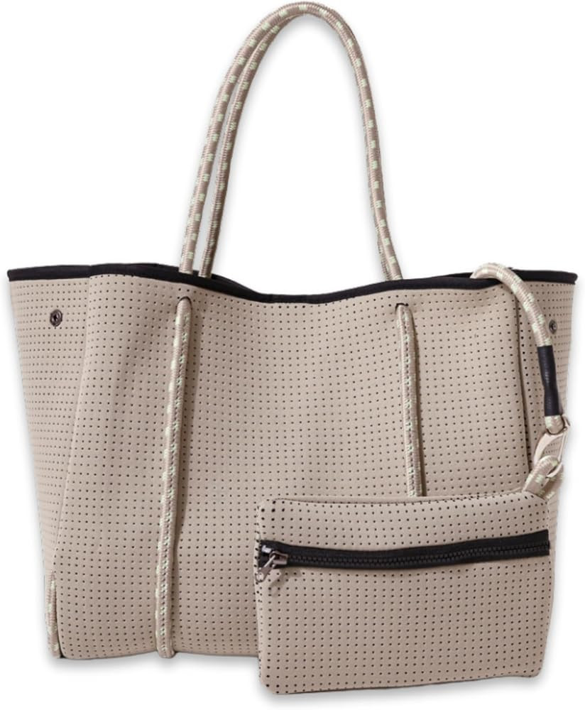 Large Neoprene Tote Bag for Women - Everyday Designer Handbag for Travel Work and Beach with Pock... | Amazon (US)