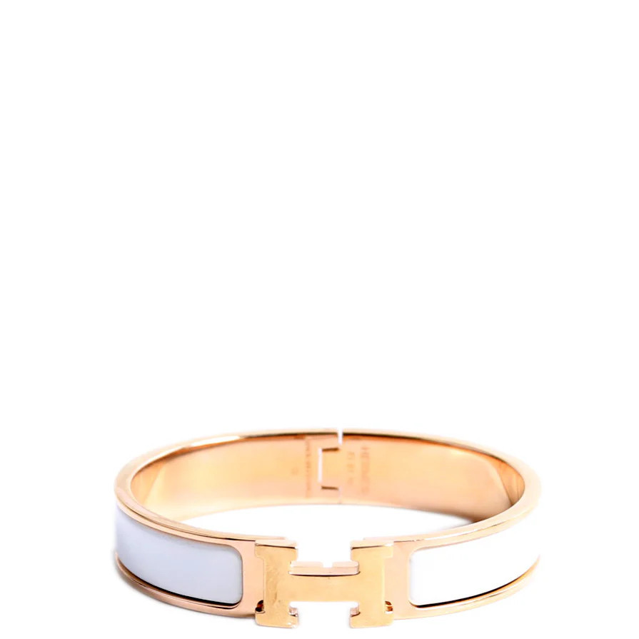 Clic Clac Narrow PM Bracelet Rose Gold/White | Keeks Designer Handbags