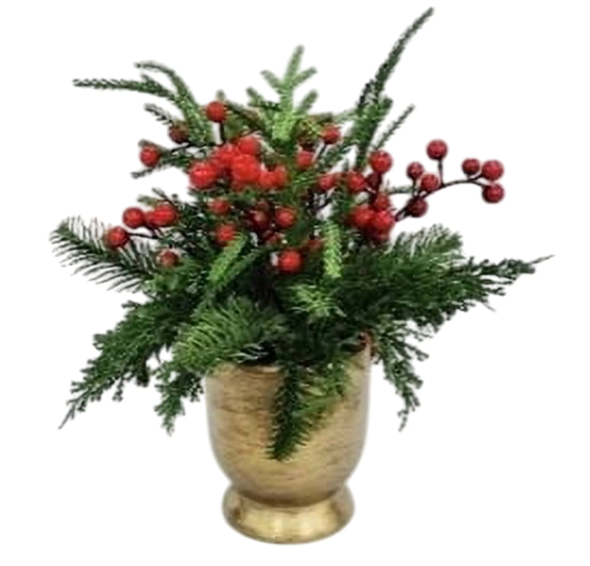 Berries and Pine Sprigs Arrangement Christmas Decoration, Red and Green, 12", by My Texas House | Walmart (US)