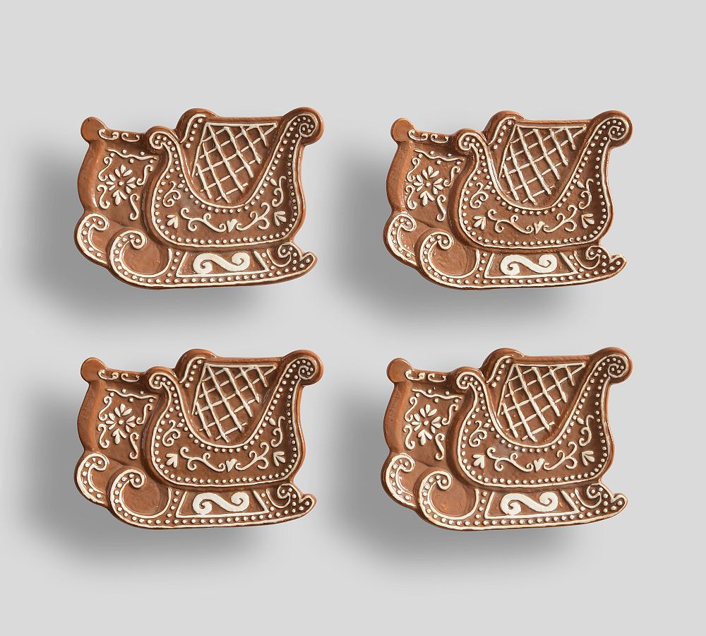 Gingerbread Sleigh Stoneware Appetizer Plates, Set of 4 - Brown | Pottery Barn (US)