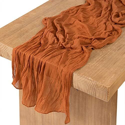 Ling's moment 10Ft x 35" Wide Terracotta Gauze Semi-Sheer Table Runner Cheesecloth Boho Tableclot... | Amazon (US)