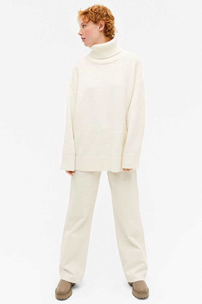 Oversized knit white turtleneck sweater | Monki