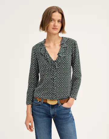 Ruffled V-Neck Long-Sleeve Top | Madewell