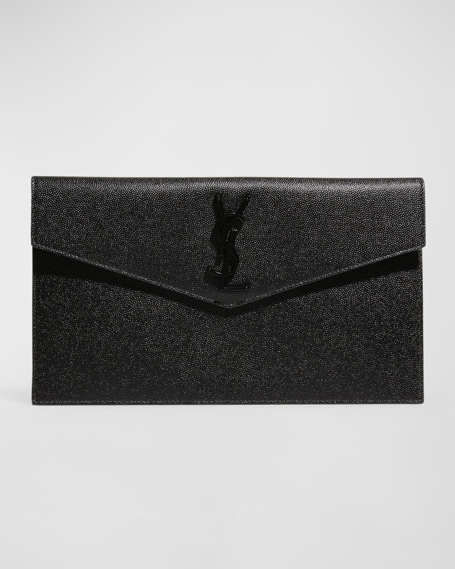Uptown YSL Pouch Wallet In Grain De Poudre Embossed Leather | Neiman Marcus