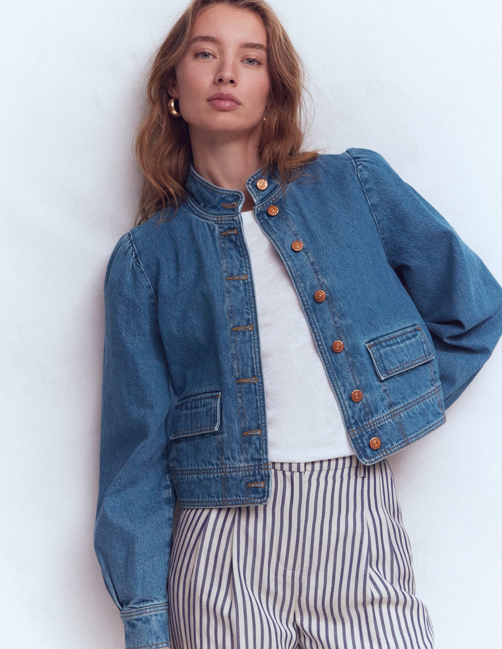 Topstitch Denim Jacket-Mid Wash, Denim | Boden (US)