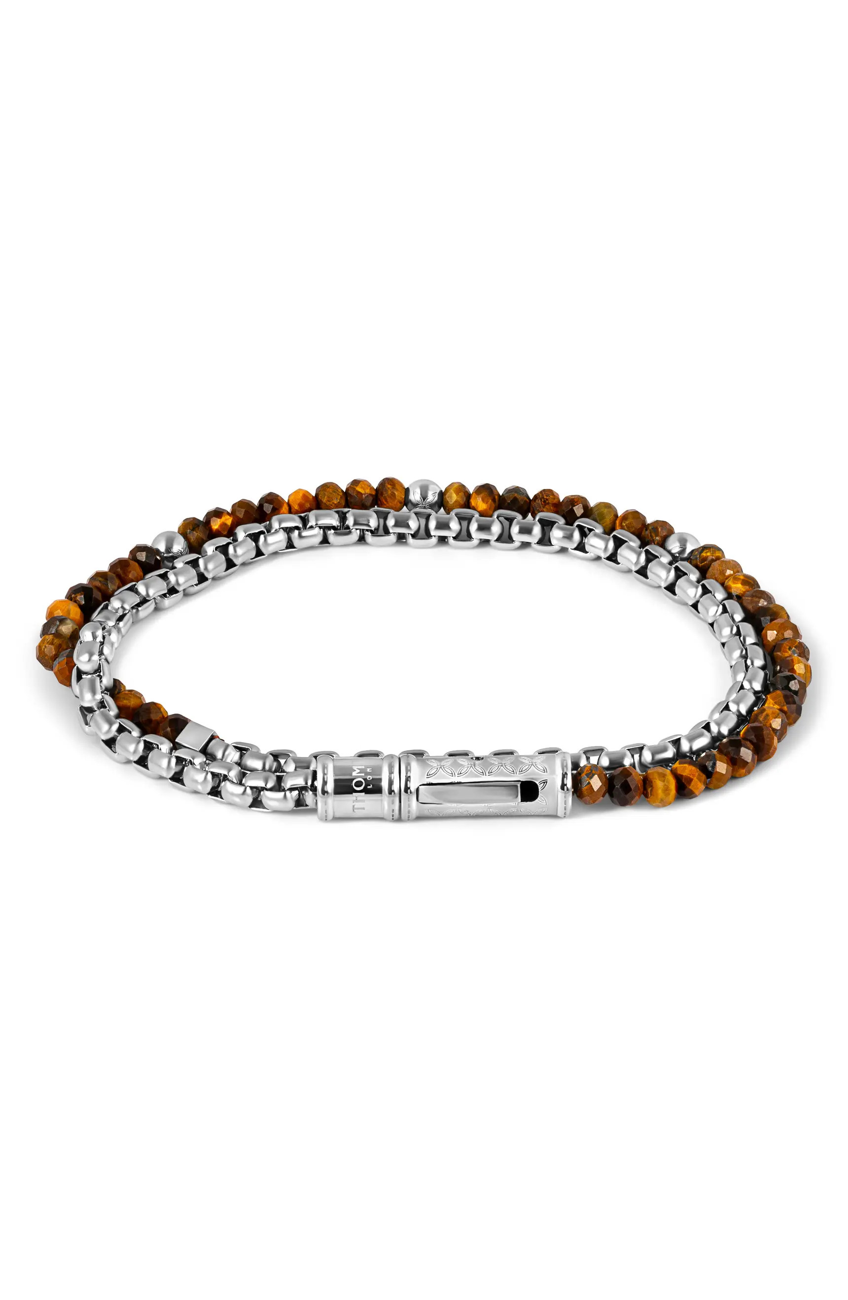Thompson of London Men's Tiger's Eye Double Wrap Bracelet | Nordstrom | Nordstrom
