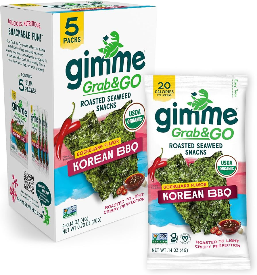 Gimme Seaweed Grab & Go Organic Roasted Seaweed Snack Korean BBQ .14oz, 5CT | Amazon (US)