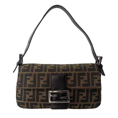 FENDI Baguette Zucca Brown Canvas Shoulder Bag | eBay US