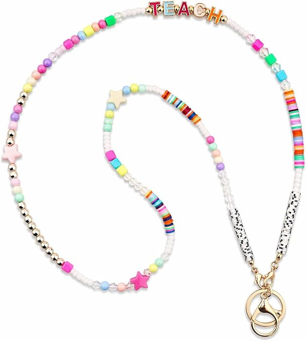 Colorful Beaded Lanyard for ID Badge Fun Necklace Teacher Lanyard Cute Lanyard for Teachers Nurse... | Amazon (US)