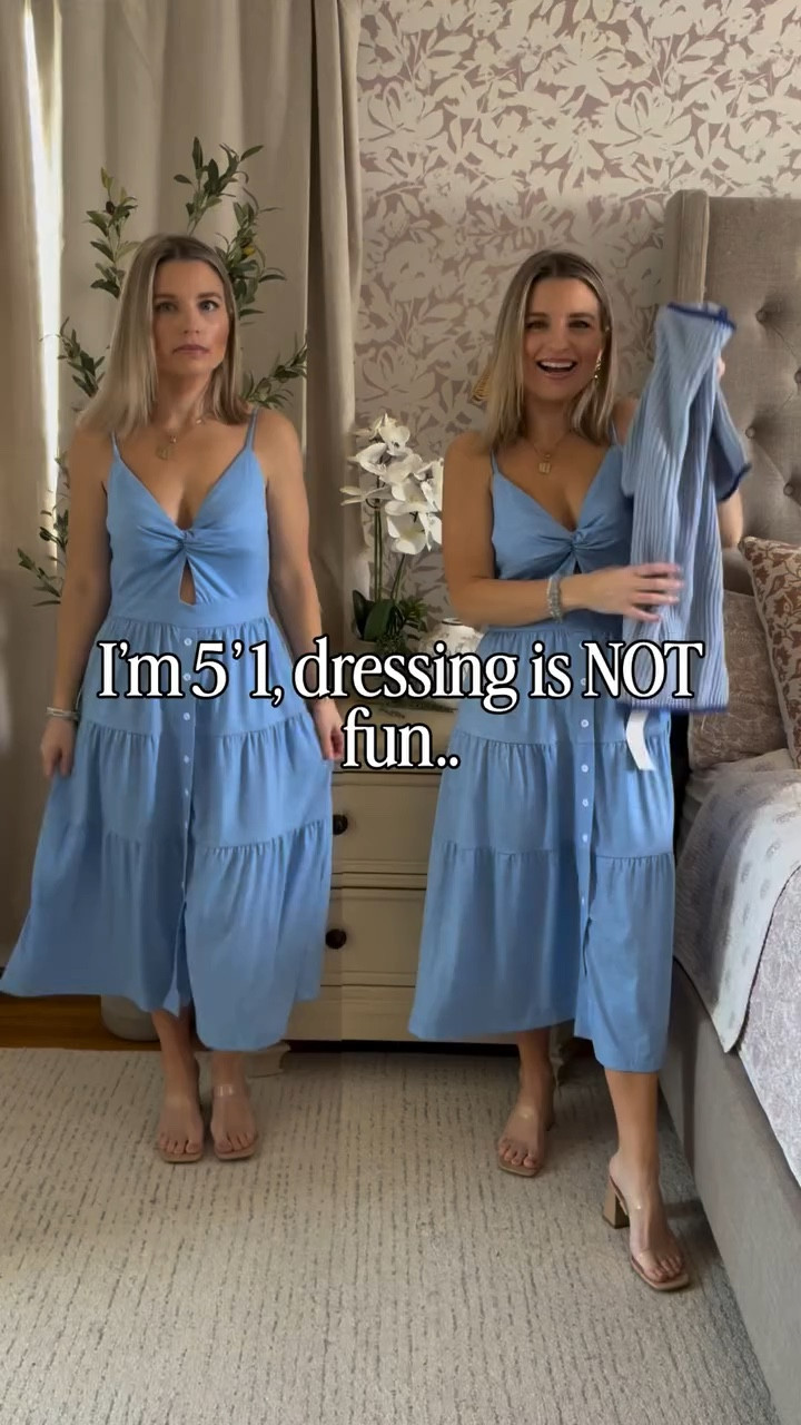 Comment PETITE for a 🔗! 💦 🩵 🐟 

#petitedress #petitetips #petitehacks #styletips #styleinspo whattowear grwm ootd outfitinspo styling spring dress springtime