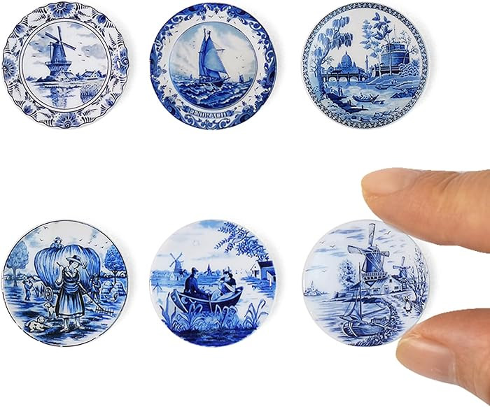 6PCS Handcrafted Miniature Ceramic Plates in 1:12 or 1:6 Scale, Vintage Porcelain Playhouse Dishe... | Amazon (US)