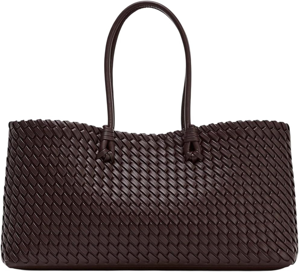 Braided Tote Bag Elongated Woven 39 cm x 20 cm, Fashion Shoulder Shopping Handbag Rectangular Bag... | Amazon (UK)