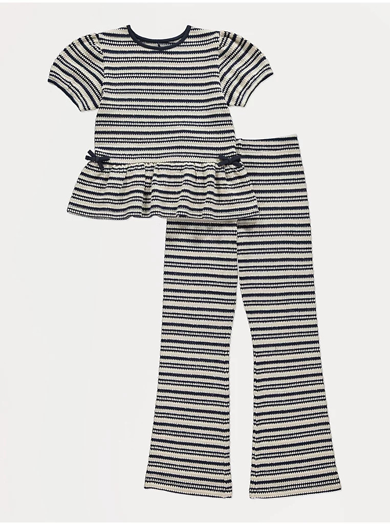 Navy Knitted Striped Top and Trousers Outfit | George
