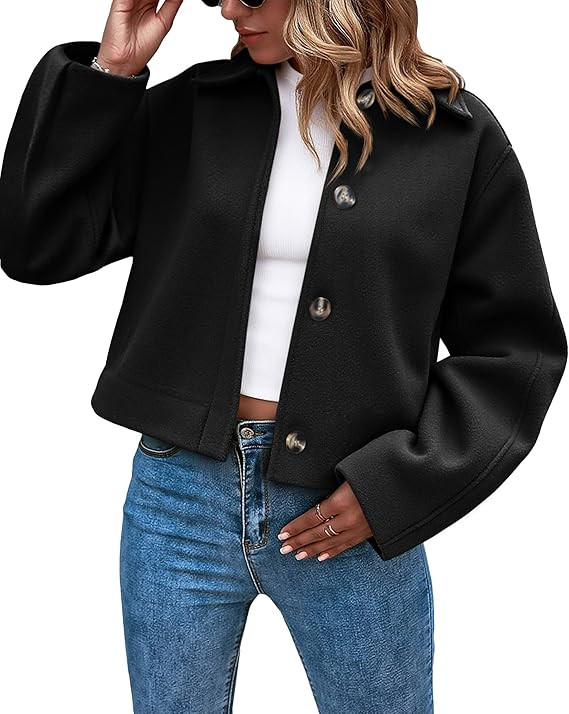 Cicy Bell Womens Cropped Pea Coat Casual Button Down Short Jackets Fall Winter Outerwear | Amazon (US)
