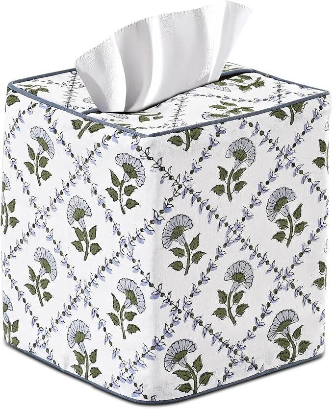Ridhi Indian Light Blue Block Print Tissue Box Cover – Handmade Cotton Fabric Tissue Holder for... | Amazon (US)