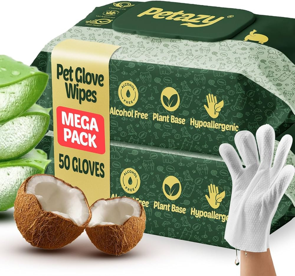 Pet Glove Wipes for Dogs & Cats – 50 Pack | Hypoallergenic, No Rinse, Extra Thick Cleaning Glov... | Amazon (US)