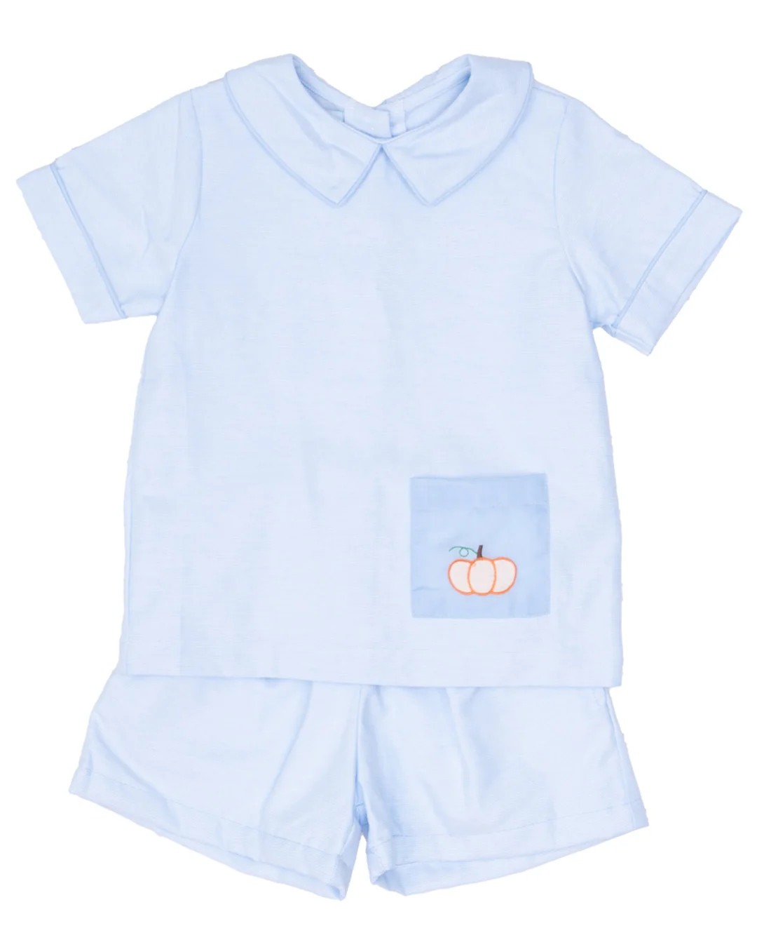 Benjamin Blue Pumpkin Long Sleeve Applique Short Set | The Oaks Apparel Company