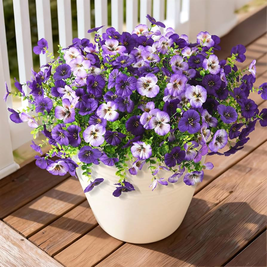 INQCMY Artificial Fake Pansy Flowers for Outdoor, 12 Pcs Faux Silk Pansies Flower for Spring Summ... | Amazon (US)
