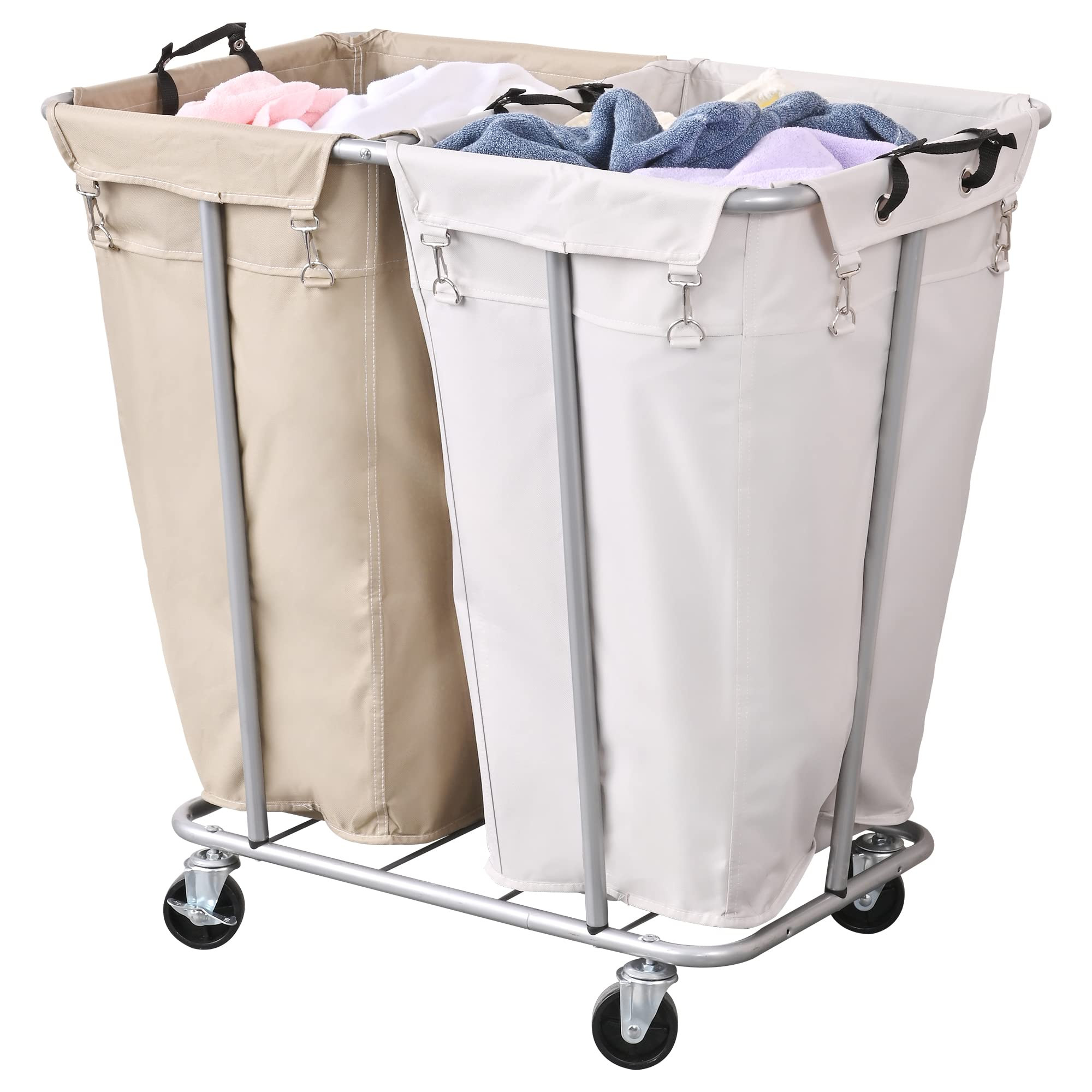 PLKOW Laundry Cart with Wheels 280L Large Laundry Sorter 2 Section for Commercial / Home, Rolling La | Amazon (US)