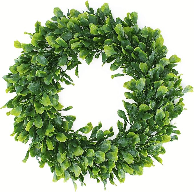 Geboor Faux Boxwood Wreath, 15" Artificial Green Leaves Wreath for Front Door Hanging Wall Window... | Amazon (US)