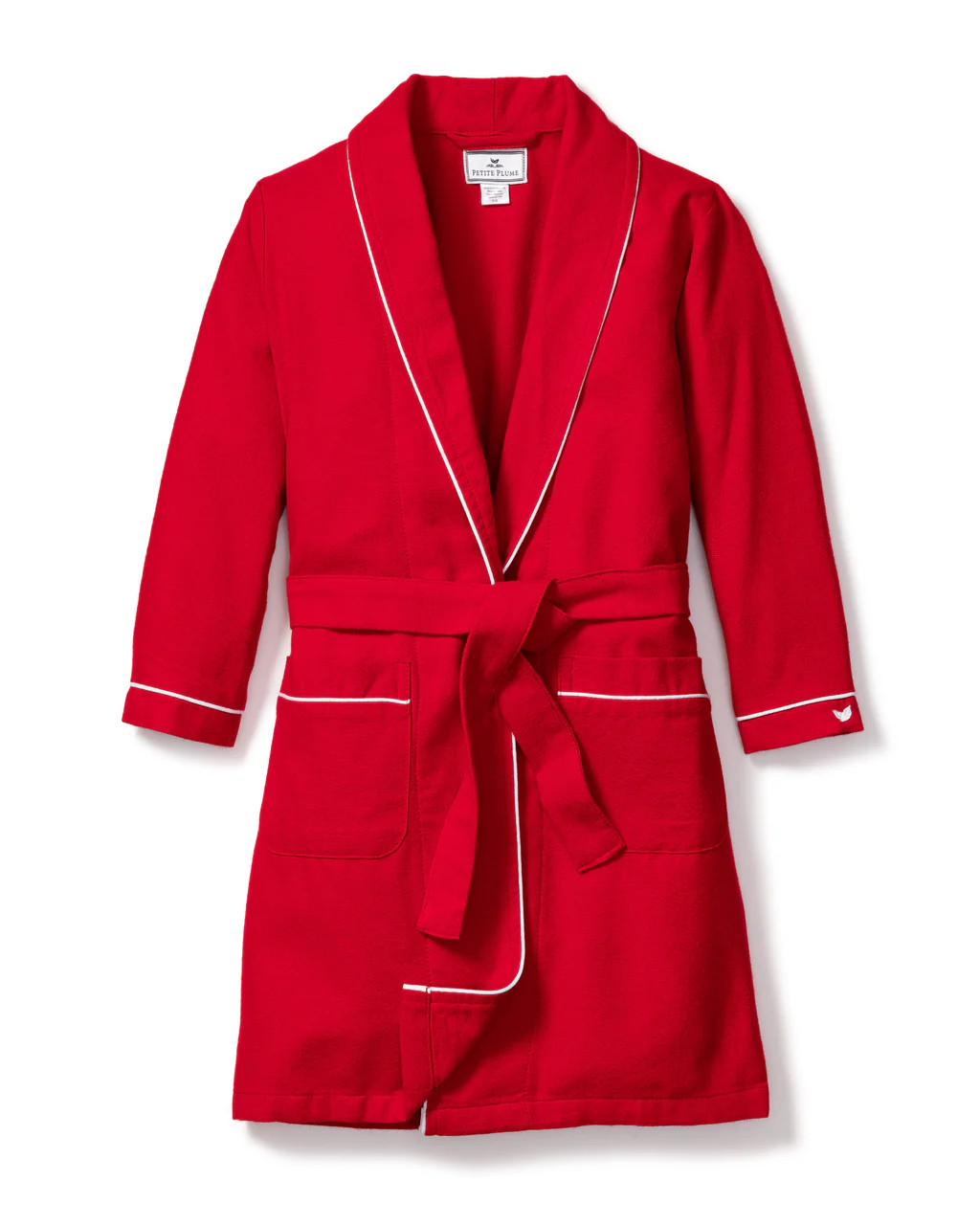 Children's Red Flannel Robe with White Piping | Petite Plume