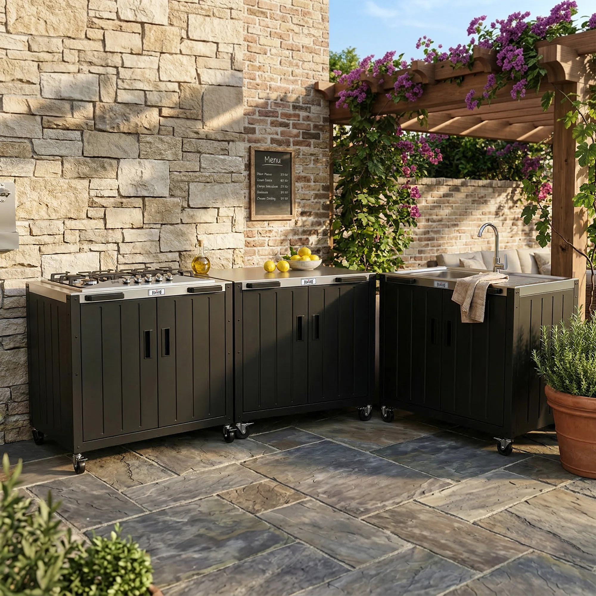 FEASTO 35-Inch 3 Piece Freestanding Modular Outdoor Kitchen Set | Wayfair North America