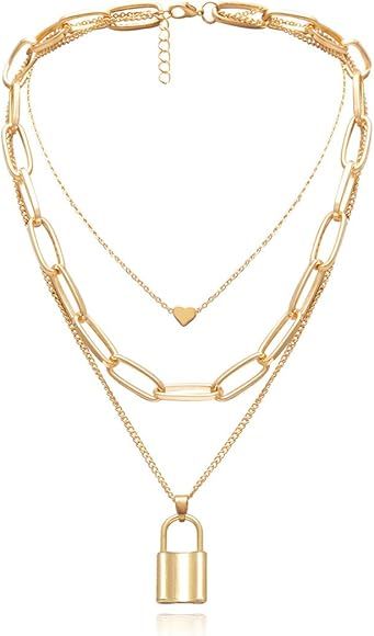 Layered Chain Chunky Choker Necklace for Women Gold Punk Gothic Sweater Chain Y-Pendant Necklace ... | Amazon (US)