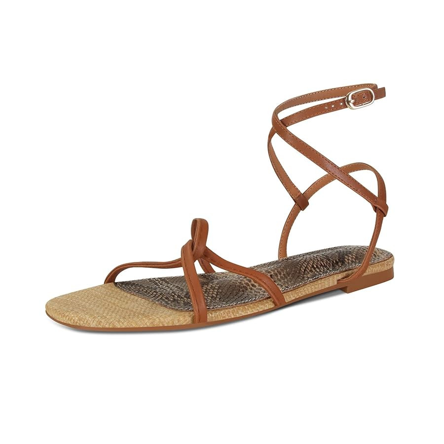 SOVANYOU Strappy Sandals for Women Dressy Flat Sandals Open Toe Cute Summer Sandal with Cross Ank... | Amazon (US)