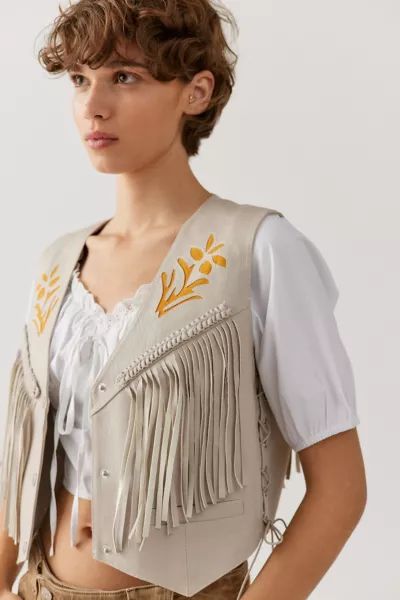 UO Mari Faux Leather Fringe Vest | Urban Outfitters (US and RoW)