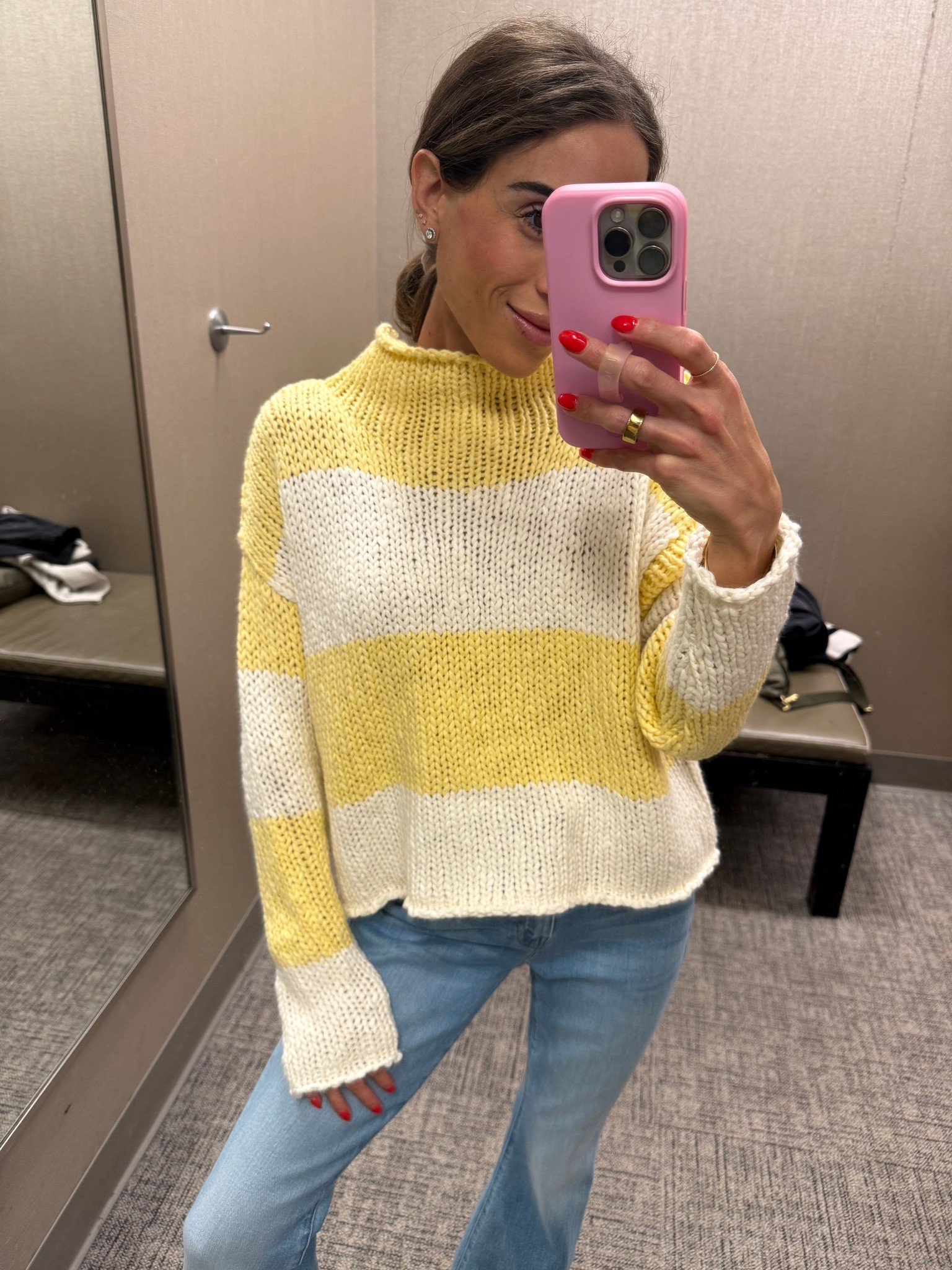 Yellow stripe summer sweater size xs also comes in blue 

#LTKSeasonal #LTKPetite