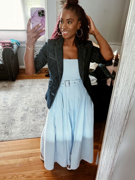 This blue and white striped dress has a belted middle and flares so nice in this full skirt! I love this look. Can be worn with or without the straps too! #target 

#LTKFindsUnder100 #LTKFindsUnder50 #LTKStyleTip