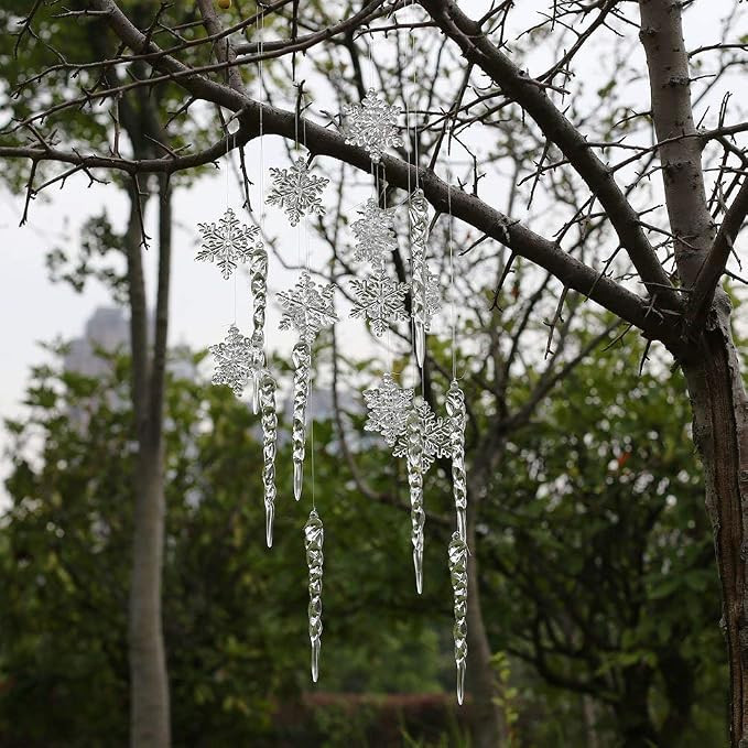 ToBeIT 20pcs icicles and Snowflakes Christmas Ornament Set Chrismtas Tree Hanging 10pcs Acrylic i... | Amazon (US)
