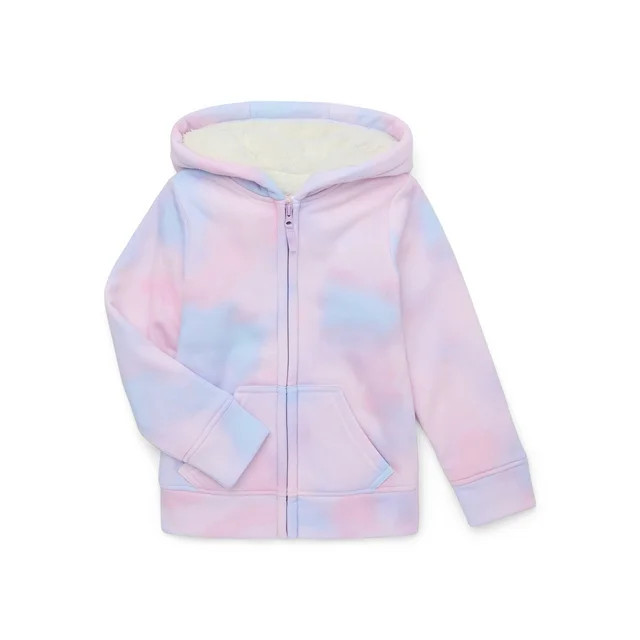 Wonder Nation Girls Kid Tough Zip Hoodie with Faux Shearling Lining, Sizes 4-18 & Plus | Walmart (US)