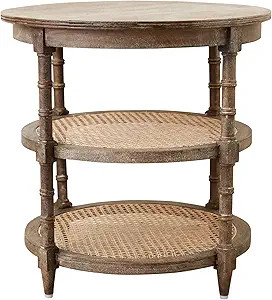 Creative Co-Op Round Mango Wood Table with Two Cane Shelves, Brown | Amazon (US)