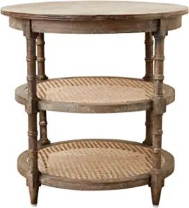 Creative Co-Op Round Mango Wood Table with Two Cane Shelves, Brown | Amazon (US)