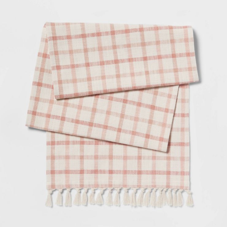 72" x 14" Cotton Plaid Table Runner Pink - Threshold™ | Target