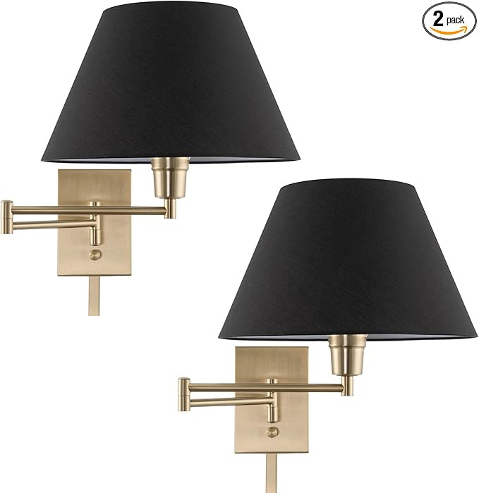 Kira Home Cambridge 15" Modern Swing Arm Wall Lamp - Plug in/Wall Mount + Black Fabric Shade, Coo... | Amazon (US)