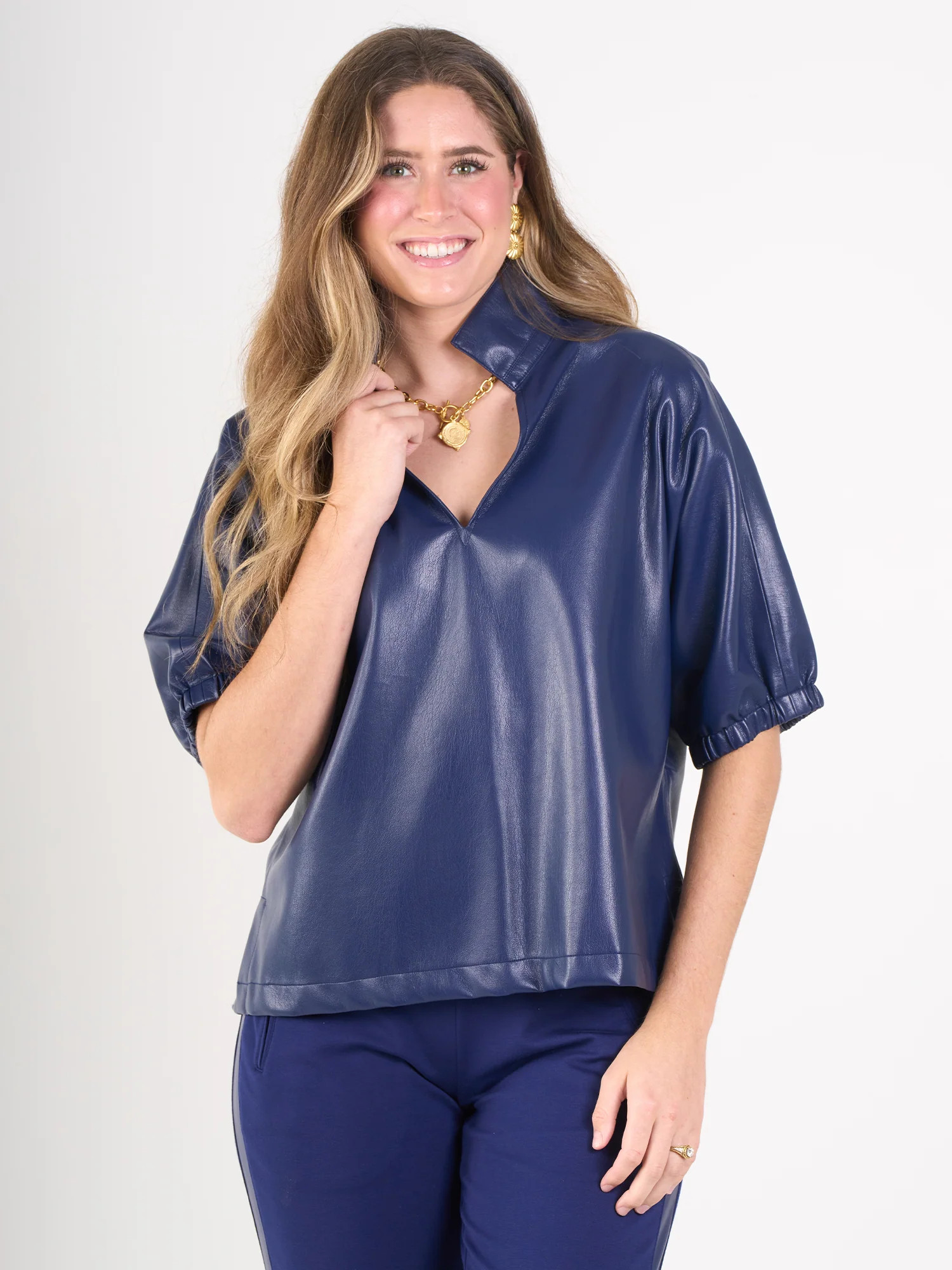 Poppy Top in Navy Vegan Leather – Emily McCarthy | Emily McCarthy