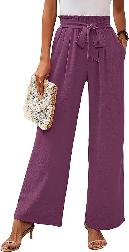 Heymoments Women's Wide Leg Lounge Pants with Pockets Lightweight High Waisted Adjustable Tie Kno... | Amazon (US)