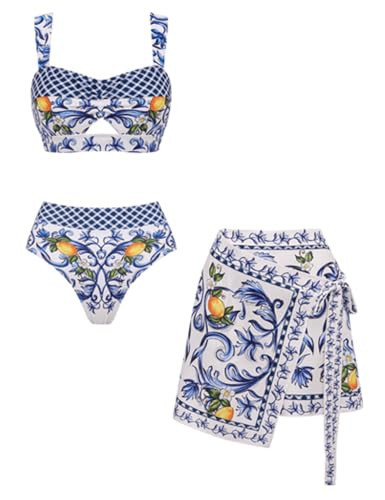 Amazon.com: FLAXMAKER Women's High Waisted Bikini Sets Lemon Print Two Piece Modest Bathingsuit S... | Amazon (US)