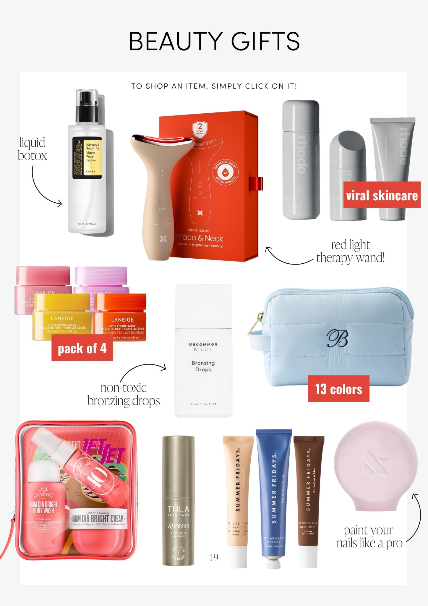 Beauty gifts! All the best beauty finds of the season — skincare, makeup, and self-care staples that always sell out fast.

ComeStayAwhile, Amanda Vernaci 

BeautyGifts | SkincareLover | MakeupFinds | GiftGuide | LTK gift guide | LTK holiday 


#LTKBeauty #LTKGiftGuide #LTKHoliday