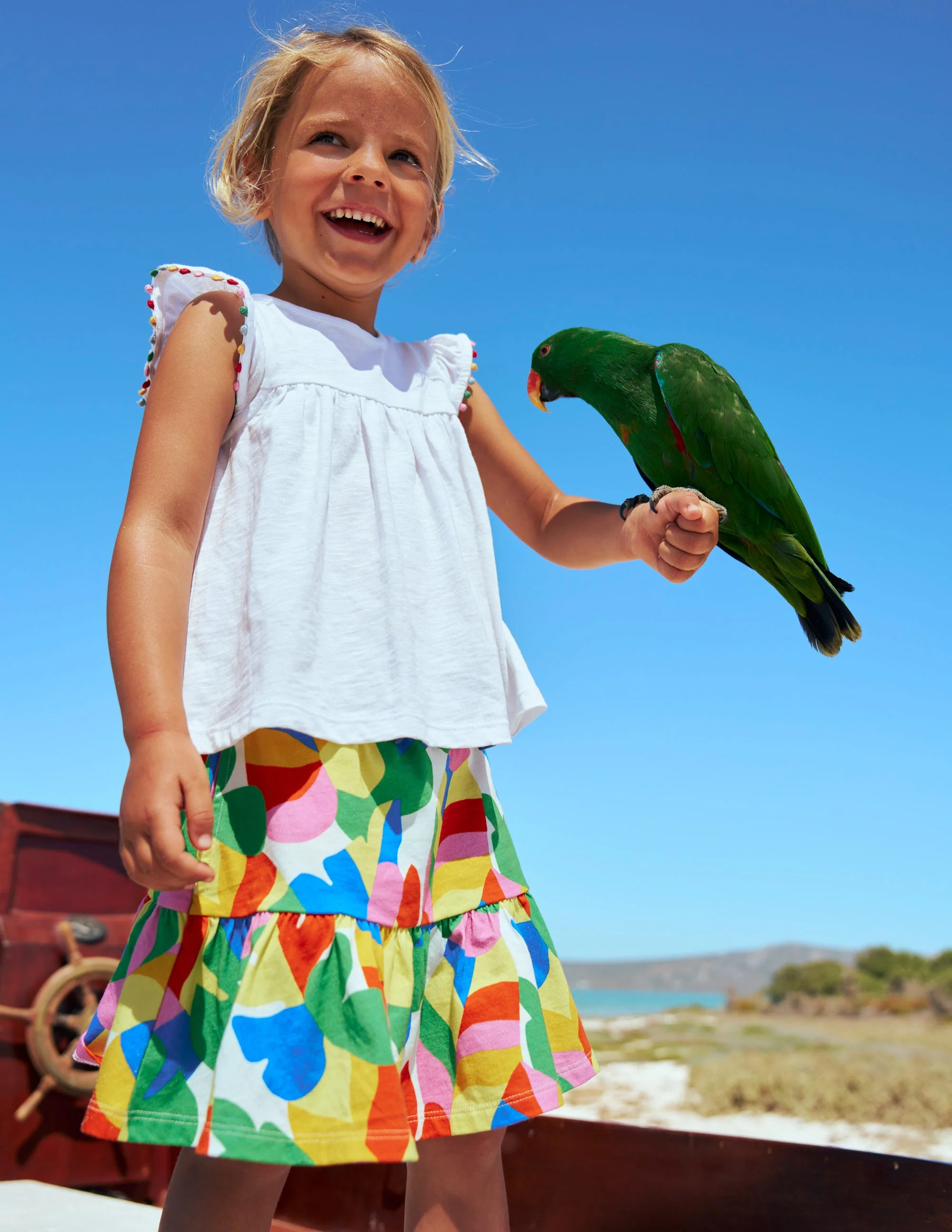 Tiered Jersey Skort-Multi Abstract Palm | Boden (US)