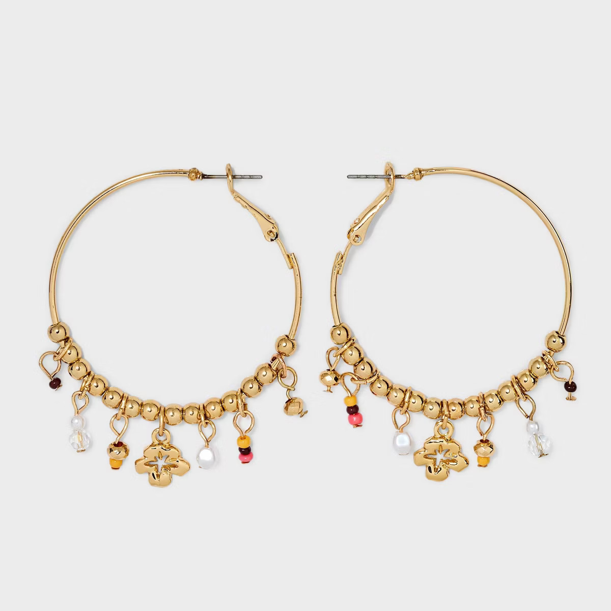 Mixed Hibiscus and Beach Icon Charm Hoop Earrings - Wild Fable™ Gold | Target