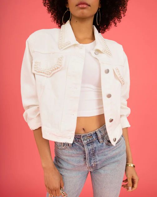 Belinda Pearl Embellished Denim Jacket - White - FINAL SALE | VICI Collection